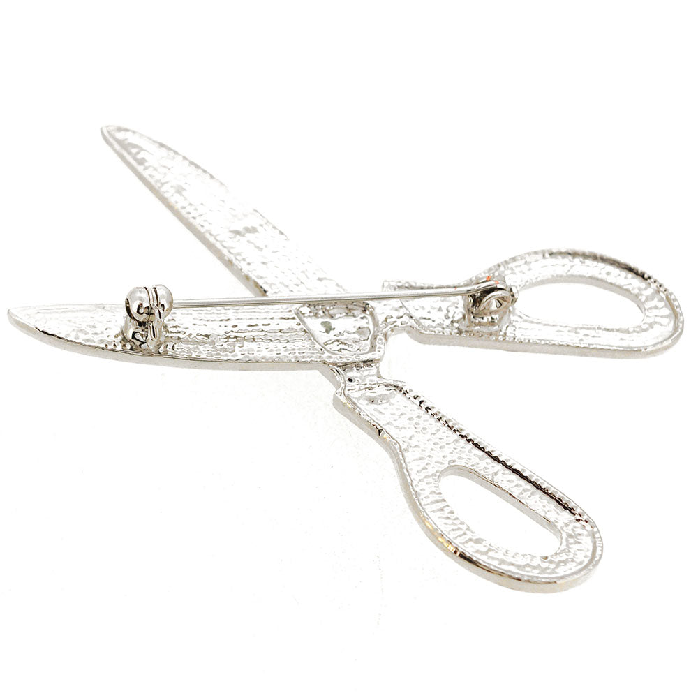 White Crystal Scissor Pin Brooch