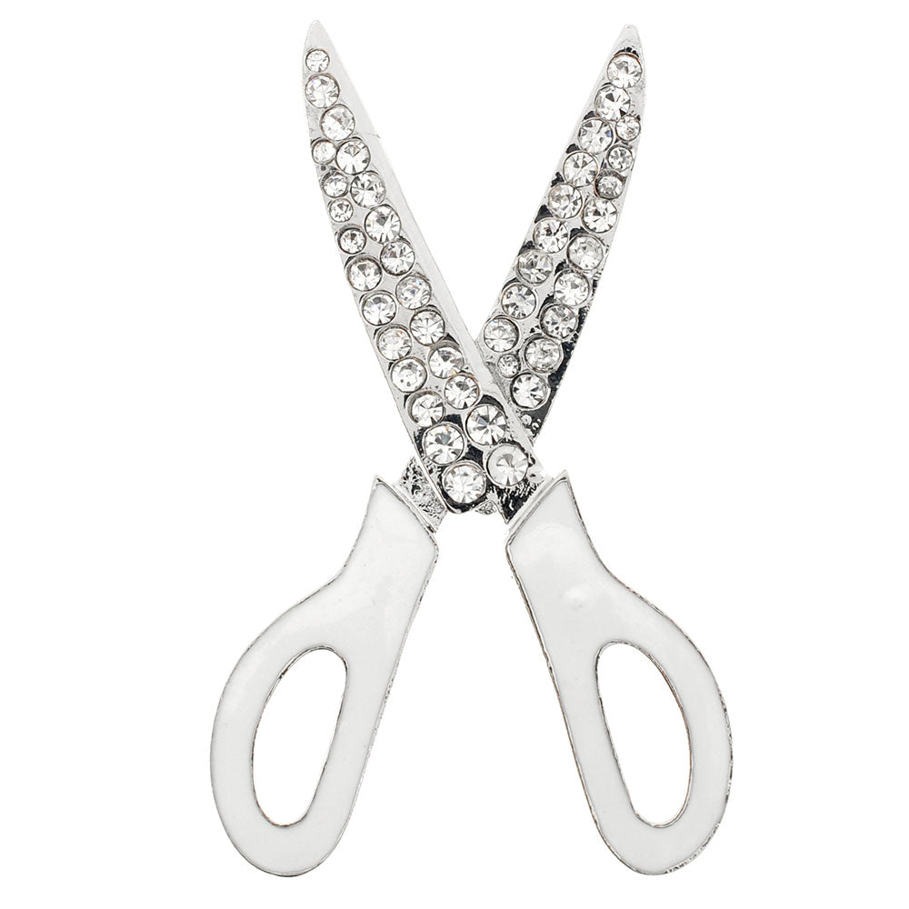 White Crystal Scissor Pin Brooch