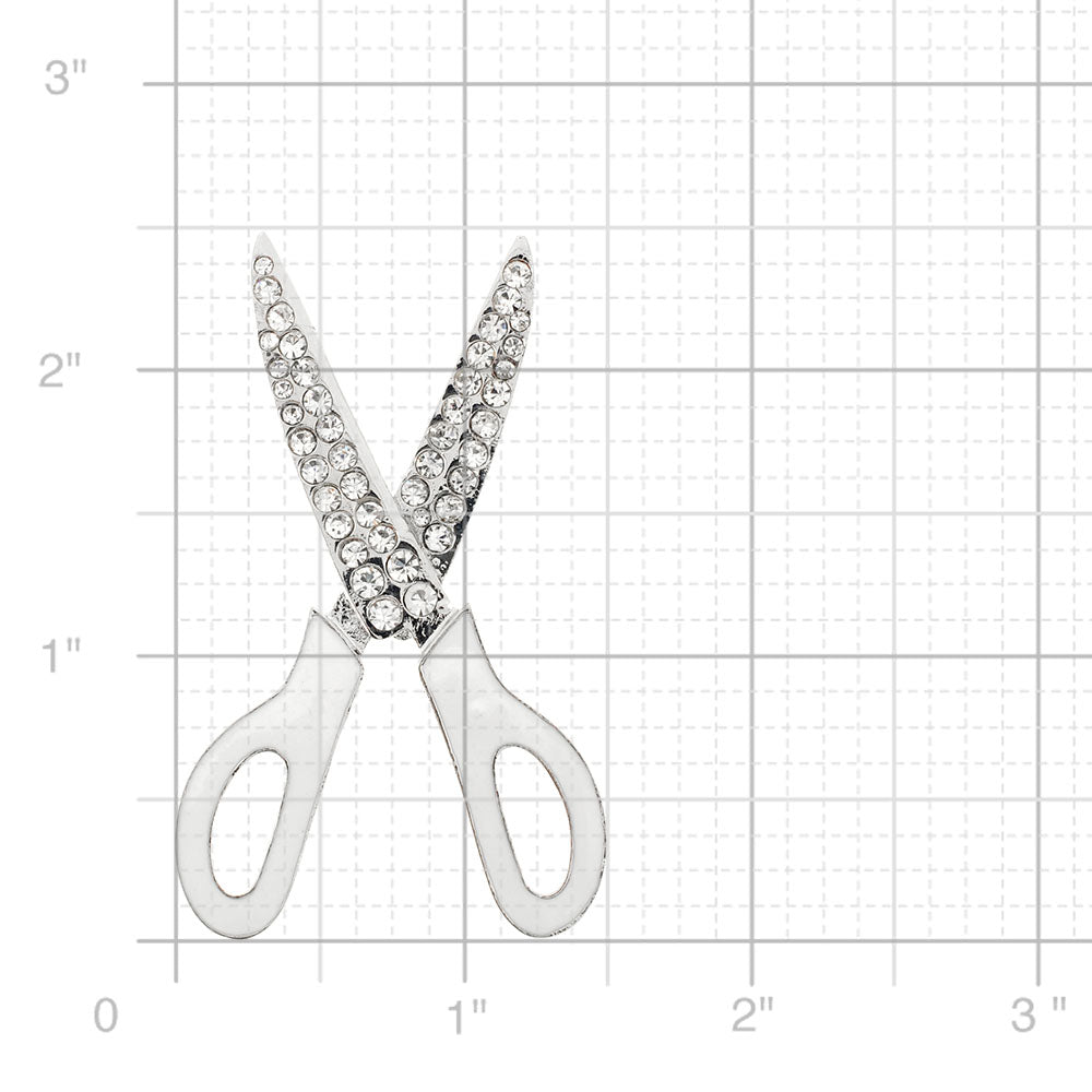 White Crystal Scissor Pin Brooch