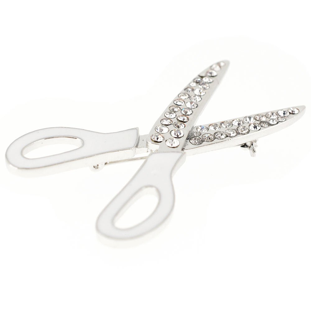 White Crystal Scissor Pin Brooch