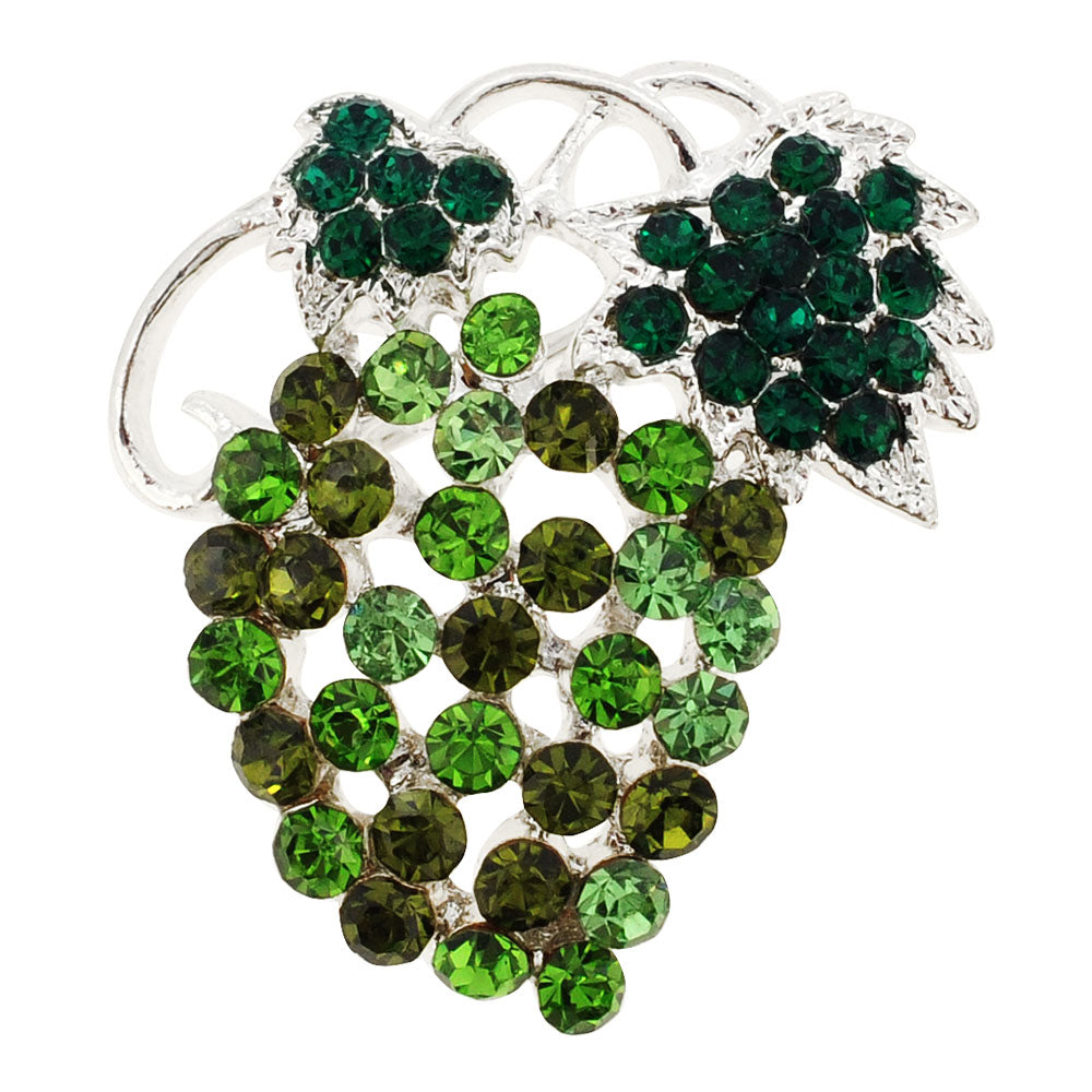 Multi Green Bunch of Grapes Crystal Pin Brooch