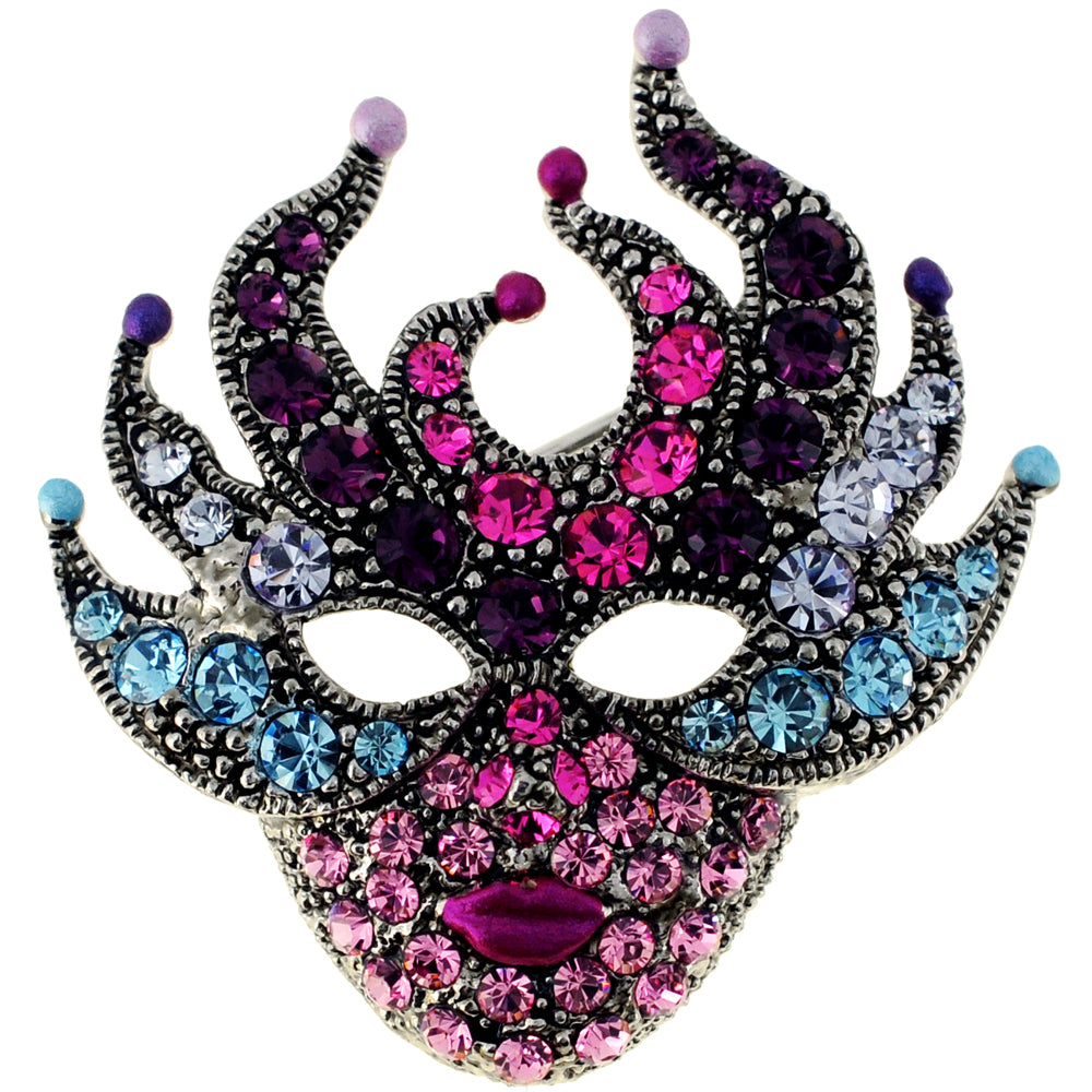 Multicolor Crystal Masquerade Ball Mask Pin Brooch