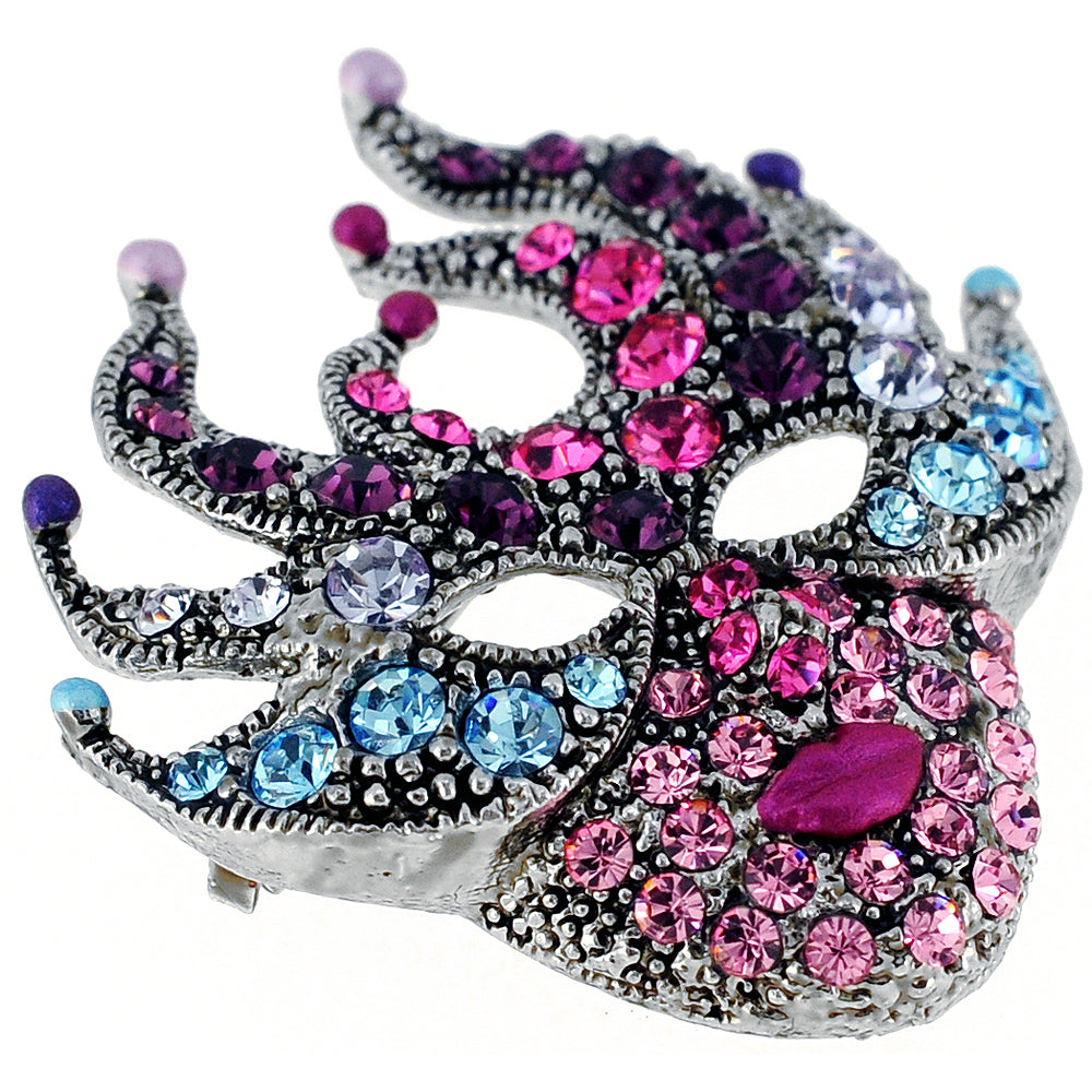 Multicolor Crystal Masquerade Ball Mask Pin Brooch