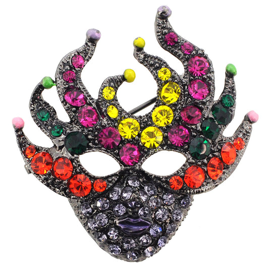 Multicolor Masquerade Ball Mask Crystal Pin Brooch