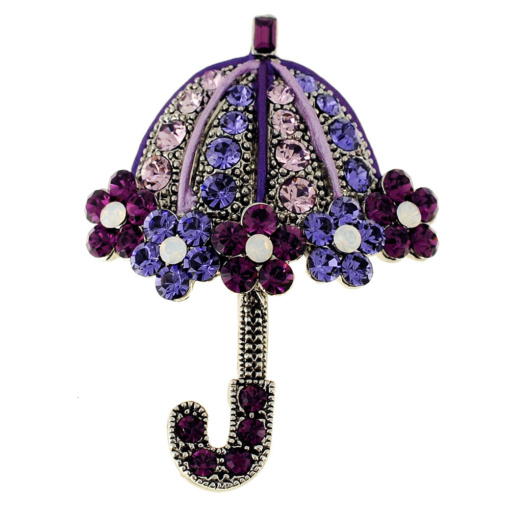 Purple Flower Umbrella Amethyst Swarovski Crystal Pin Brooch