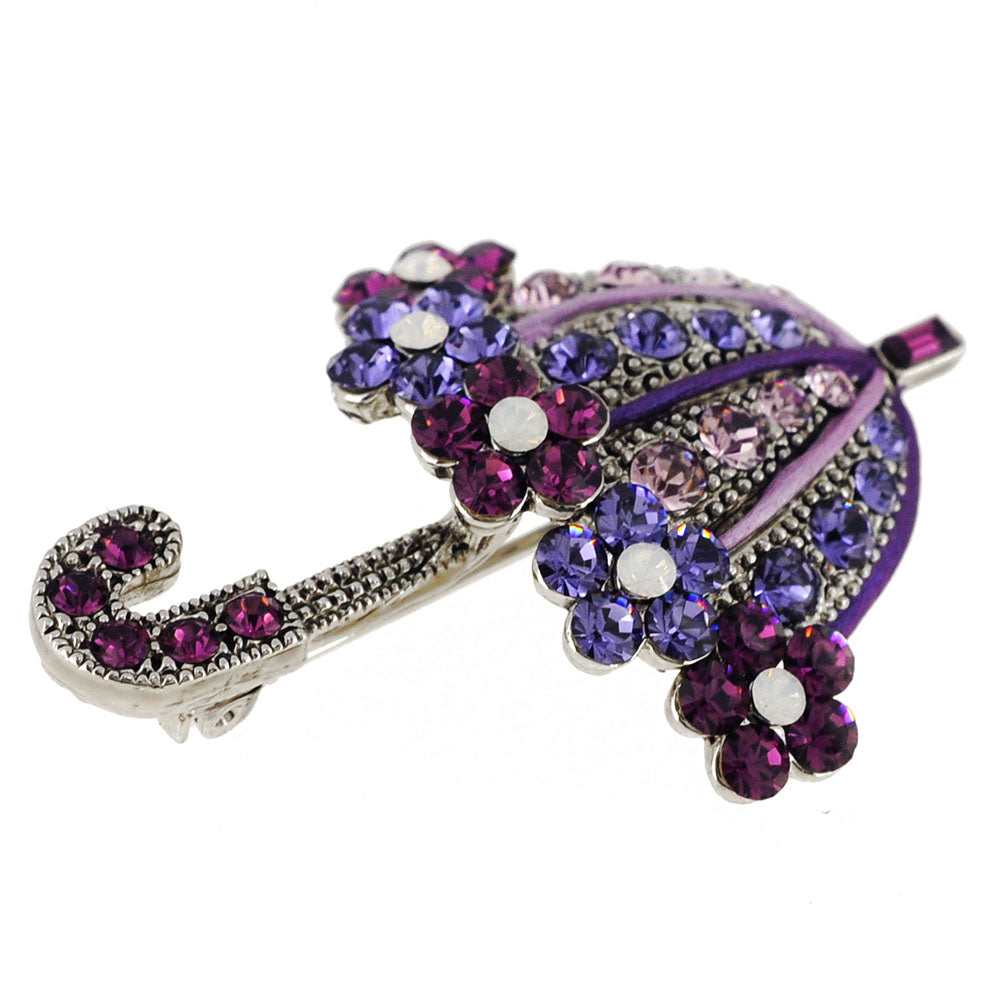 Purple Flower Umbrella Amethyst Swarovski Crystal Pin Brooch