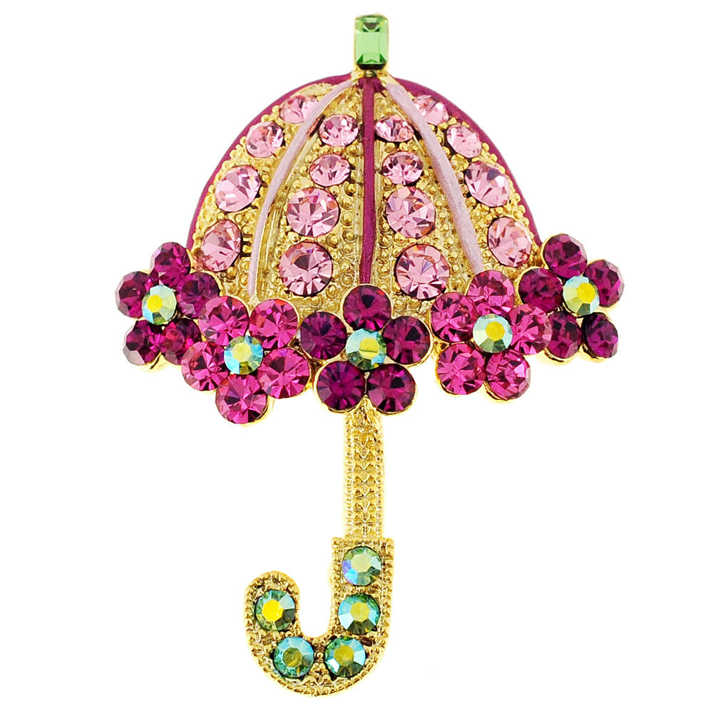 Pink Lady Umbrella Swarovski Crystal Pin Brooch