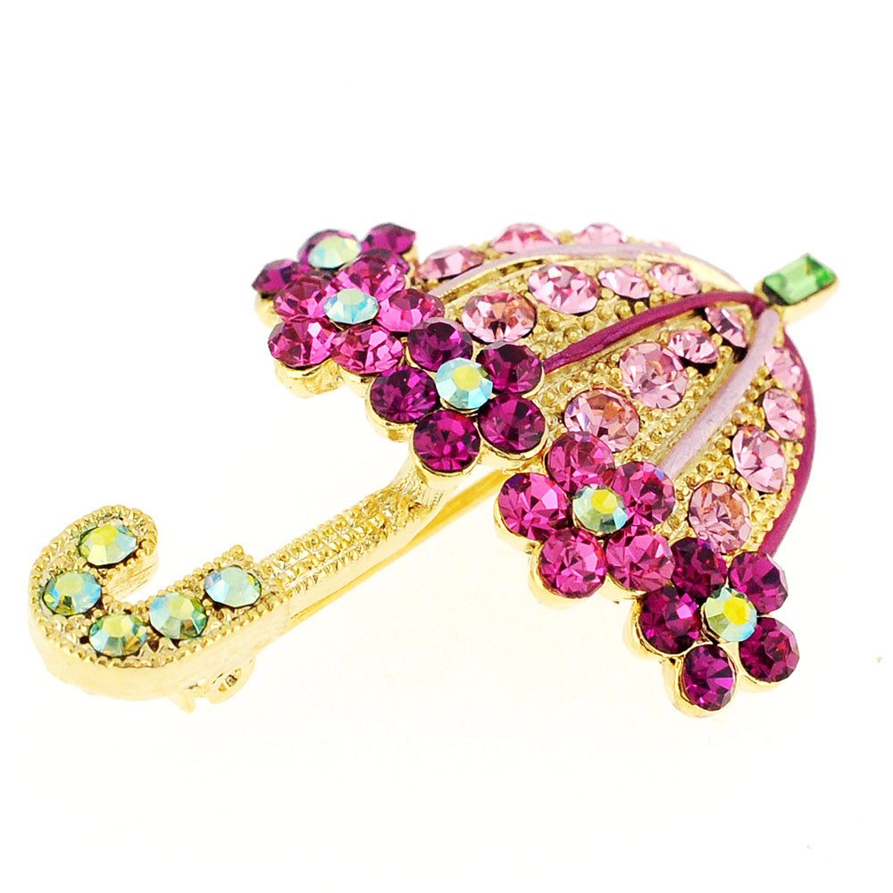 Pink Lady Umbrella Swarovski Crystal Pin Brooch