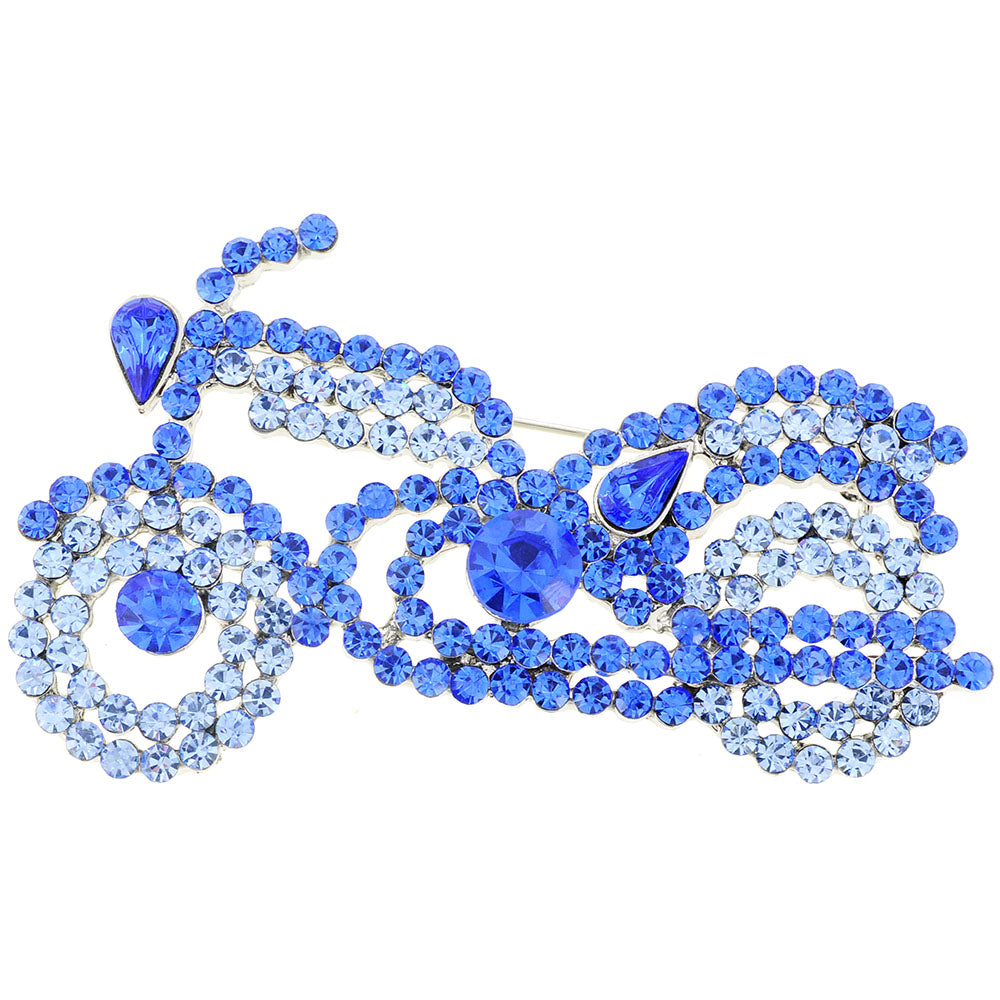 Sapphire Blue Motorcycle Crystal Pin Brooch