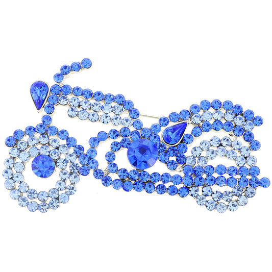 Sapphire Blue Motorcycle Crystal Pin Brooch