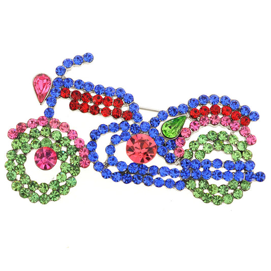 Multicolor Motorcycle Crystal Pin Brooch