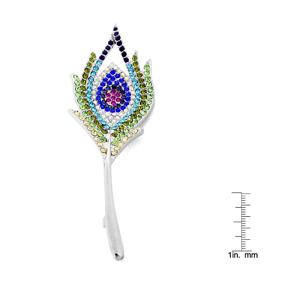Multicolor Peacock Feather Crystal Pin Brooch