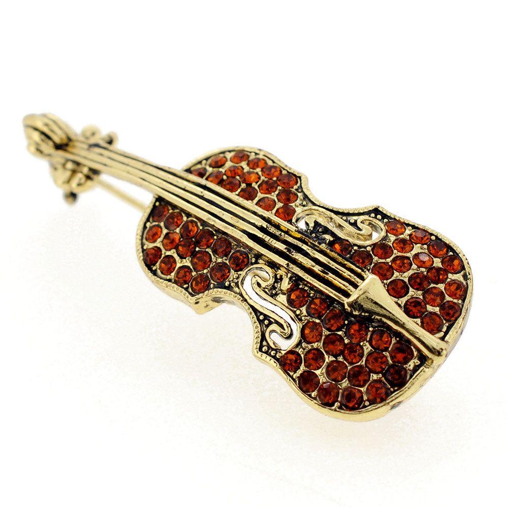 Vintage Style Topaz Brown Violin Crystal Pin Brooch