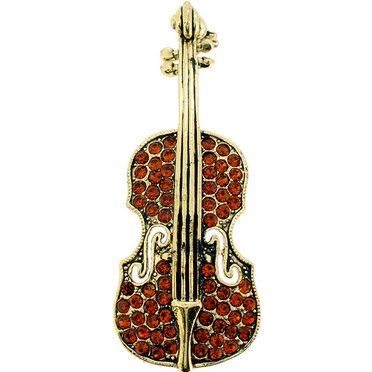 Vintage Style Topaz Brown Violin Crystal Pin Brooch