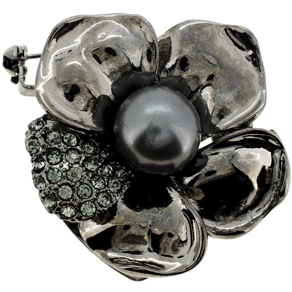 Black Flower Crystal Pin Brooch