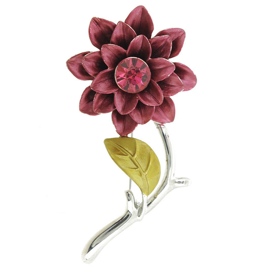 Pink Zinnia Flower Crystal Pin Brooch