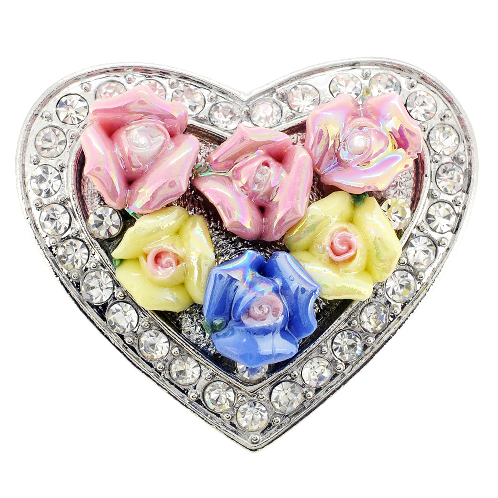 Multicolor Heart with Flower Pin Brooch