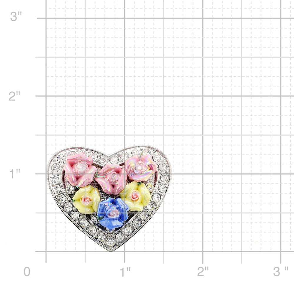 Multicolor Heart with Flower Pin Brooch