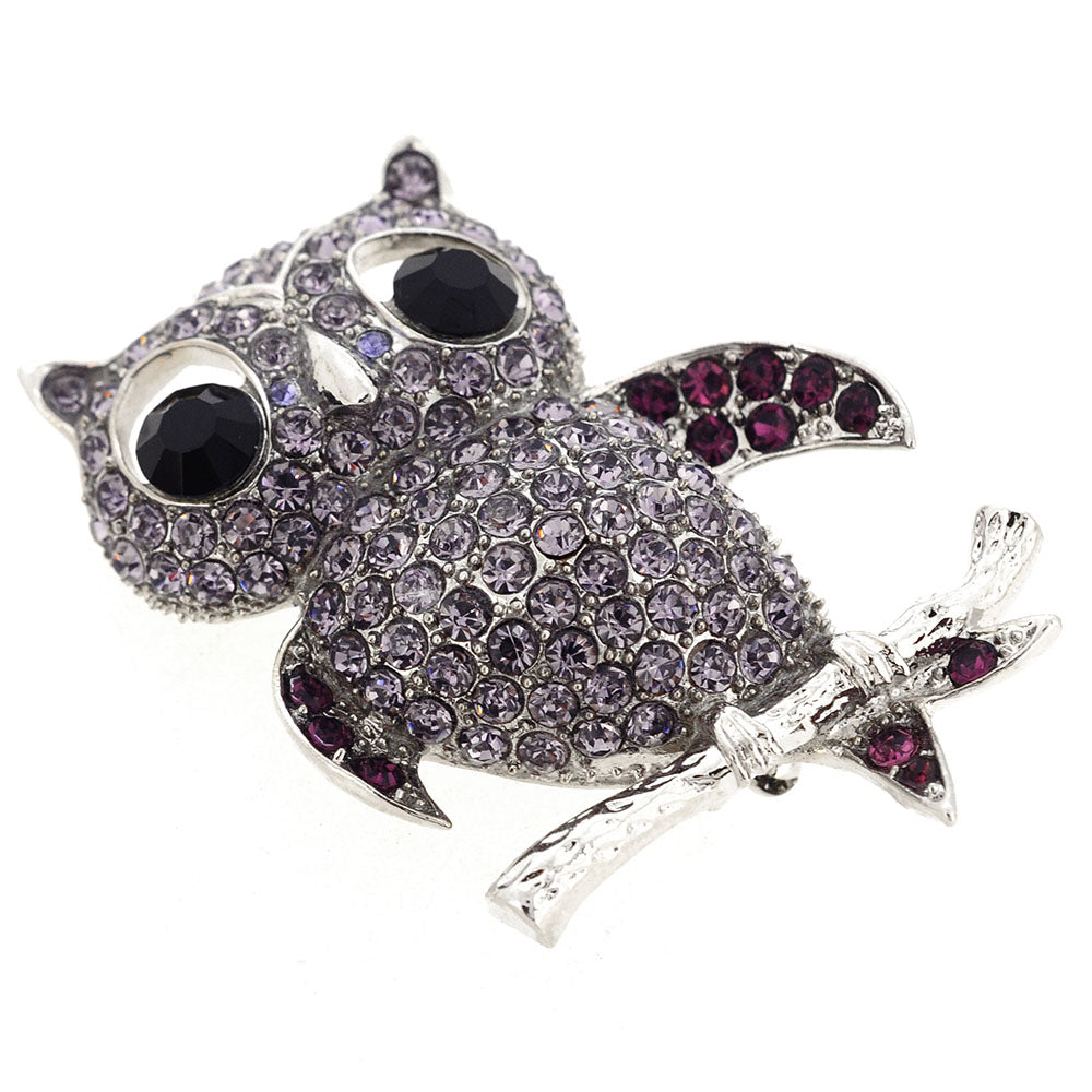 Amethyst Purple Owl Bird Pin Brooch