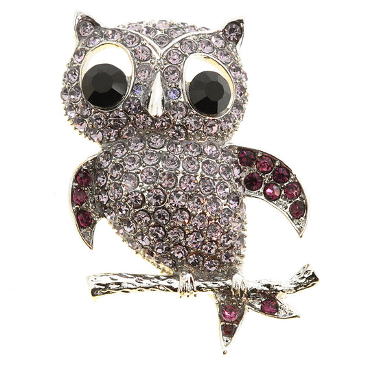 Amethyst Purple Owl Bird Pin Brooch