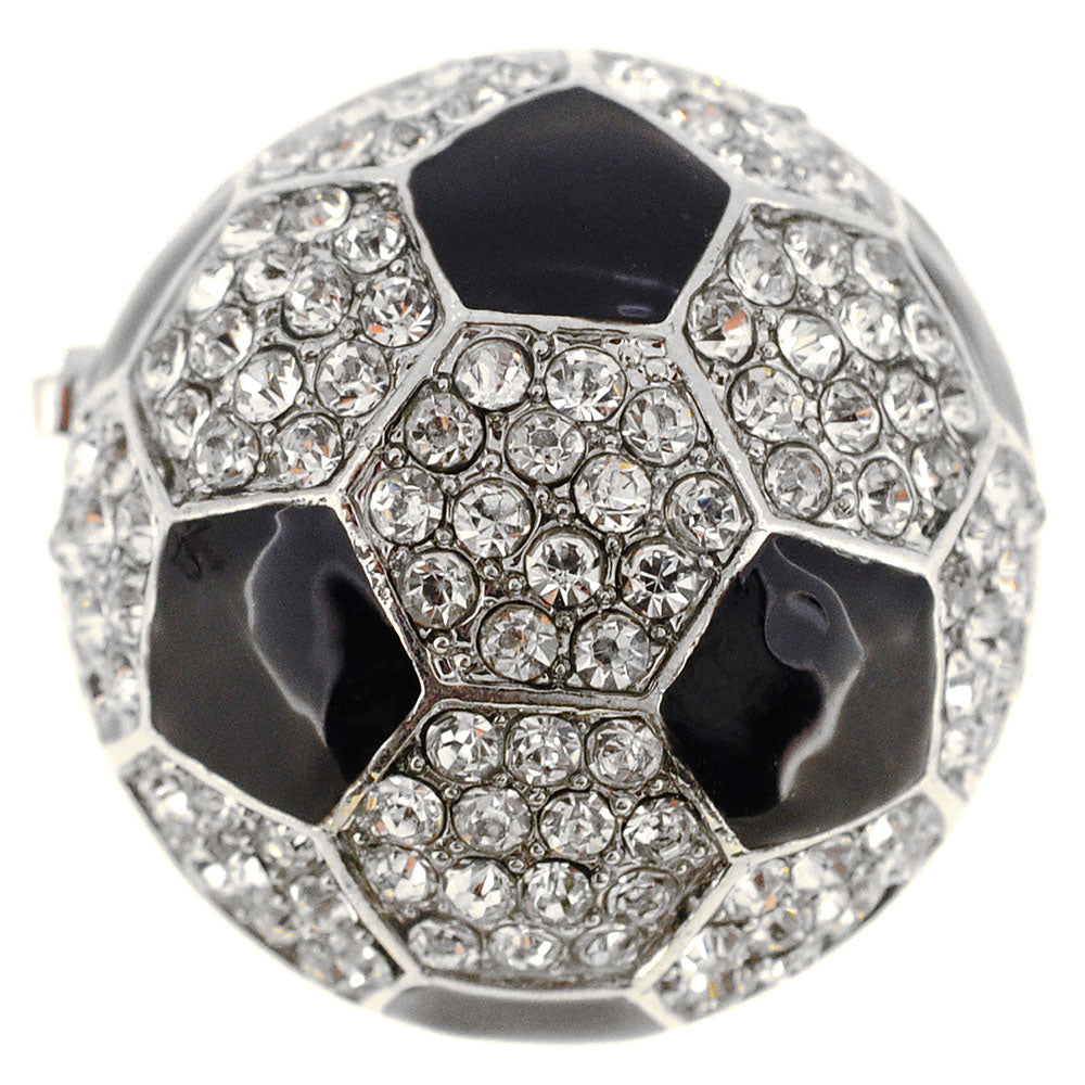 Black White Soccer Ball Crystal Pin Brooch