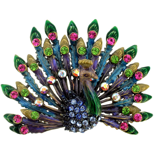 Full Feathered Multicolor Peacock Crystal Pin Brooch