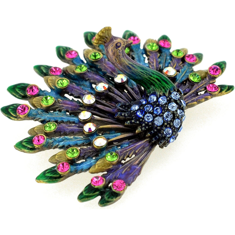 Full Feathered Multicolor Peacock Crystal Pin Brooch