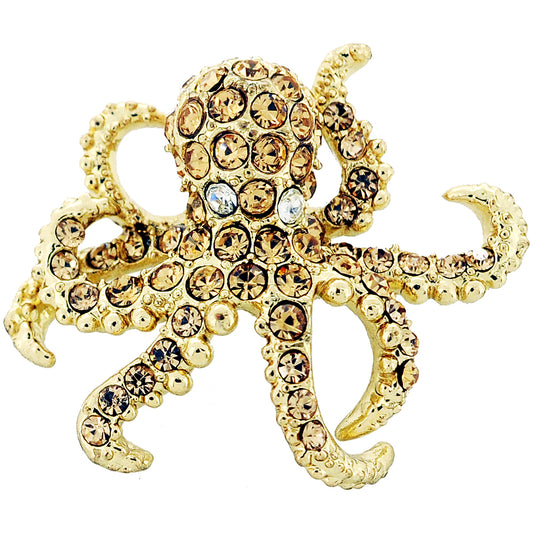 Golden Octopus Crystal Lapel Pin