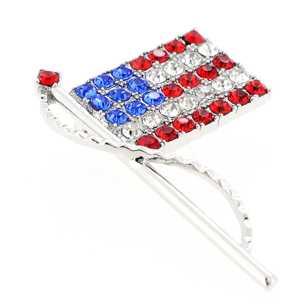 Silver Crystal American Flag Patriotic Pin Brooch
