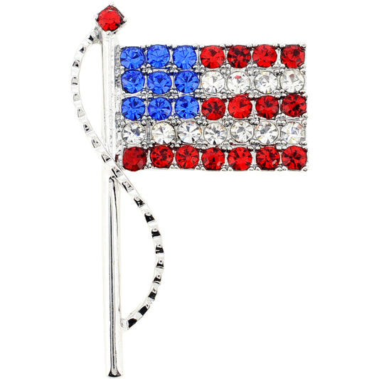 Silver Crystal American Flag Patriotic Pin Brooch