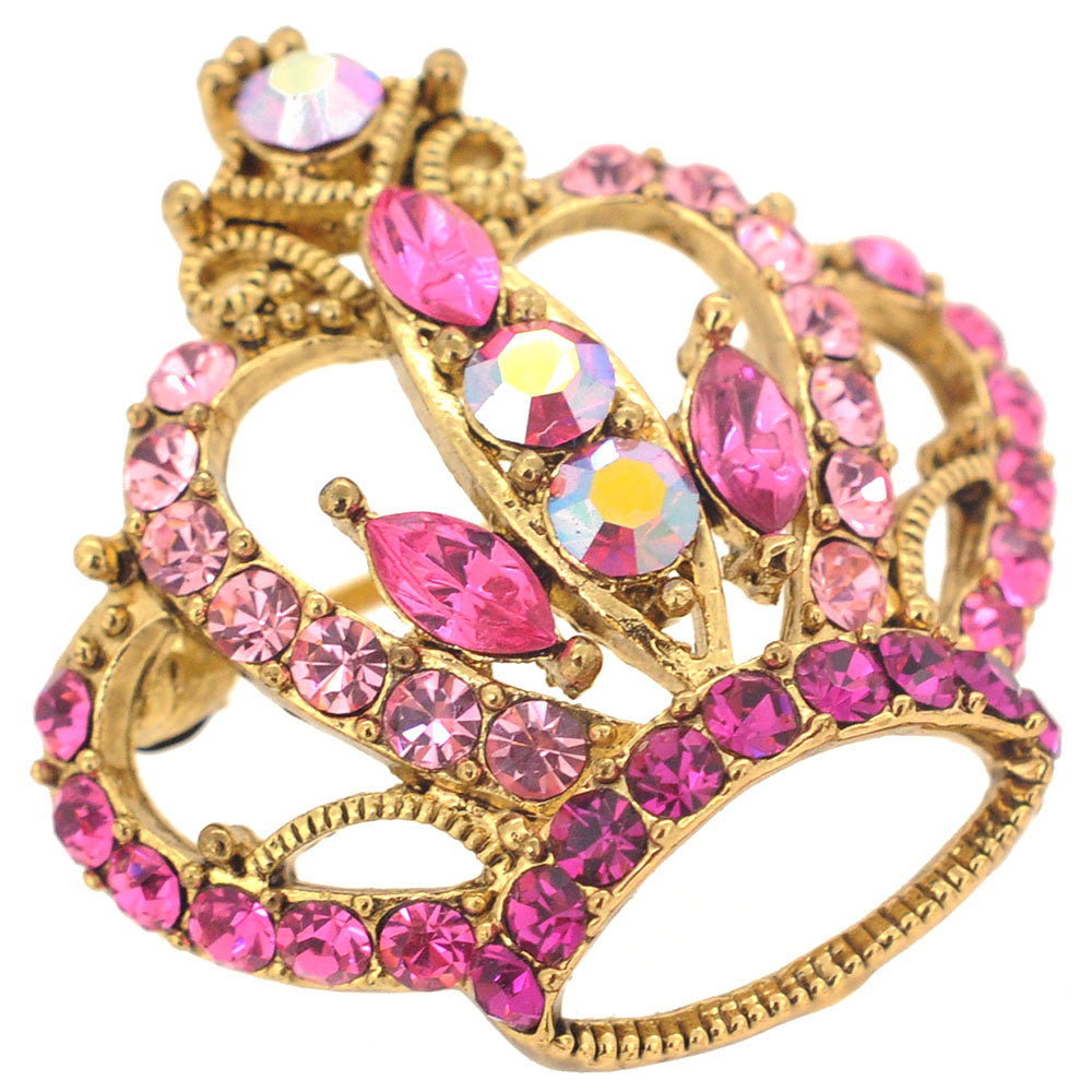 Pink Crystal Crown Pin Brooch