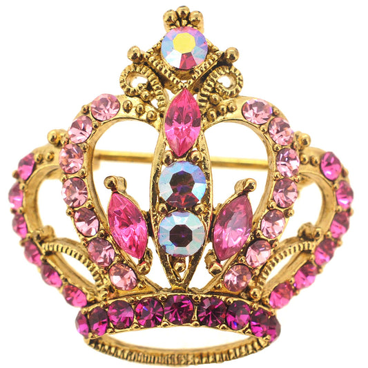 Pink Crystal Crown Pin Brooch