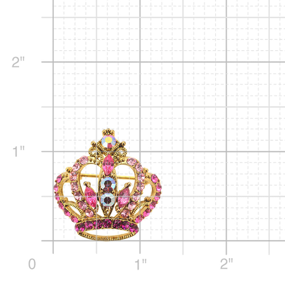 Pink Crystal Crown Pin Brooch
