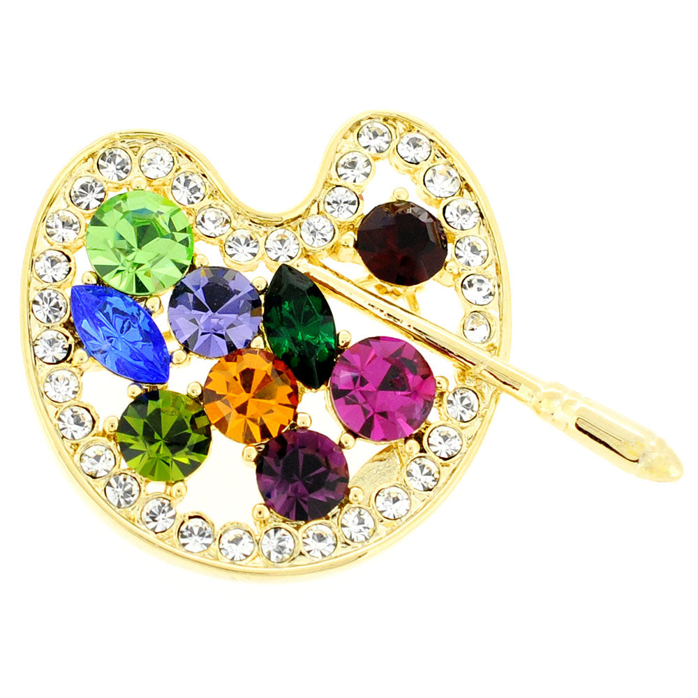 Golden Multicolor Painters Palette Crystal Brooch and Pendant