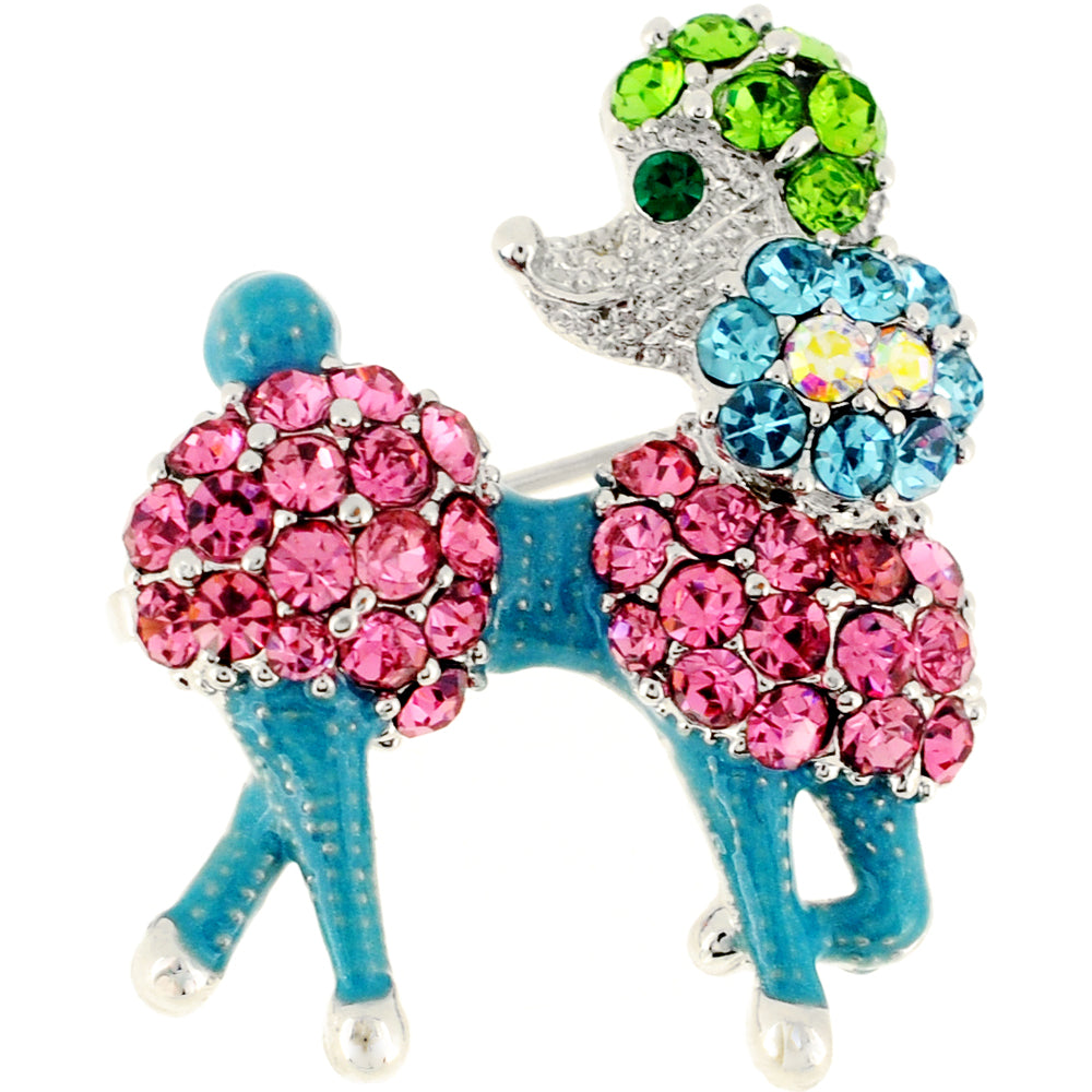 Multicolor Retro Poodle Dog Crystal Pin Brooch