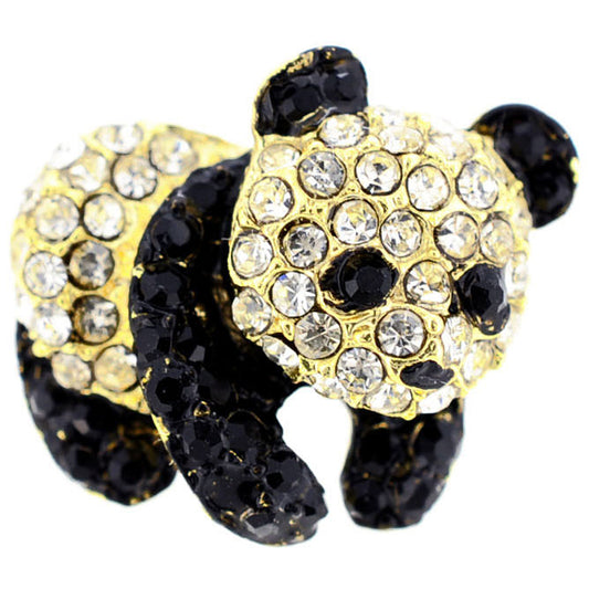 Golden Panda Crystal Lapel Pin