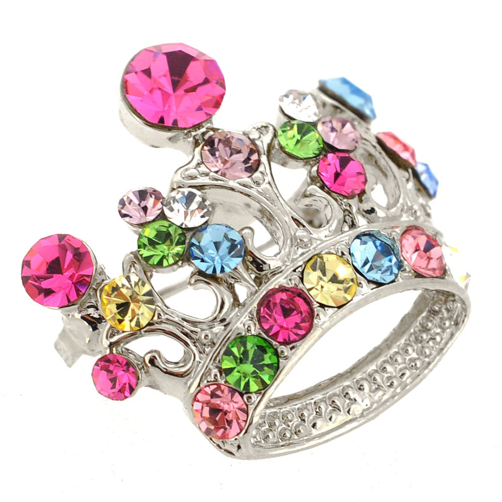 Multicolor Crown Swarovski Crystal Brooch Pin