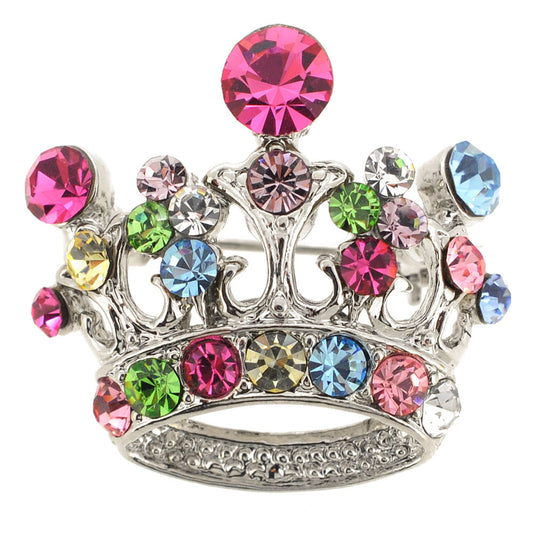 Multicolor Crown Swarovski Crystal Brooch Pin
