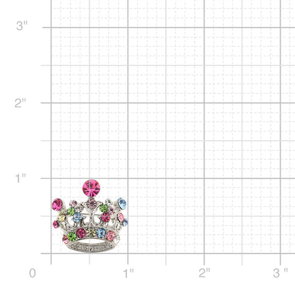 Multicolor Crown Swarovski Crystal Brooch Pin