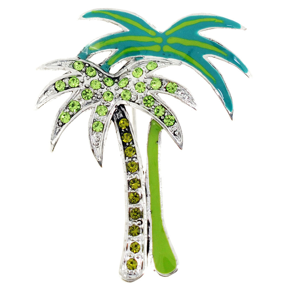 Green Palm Tree Crystal Pin Brooch