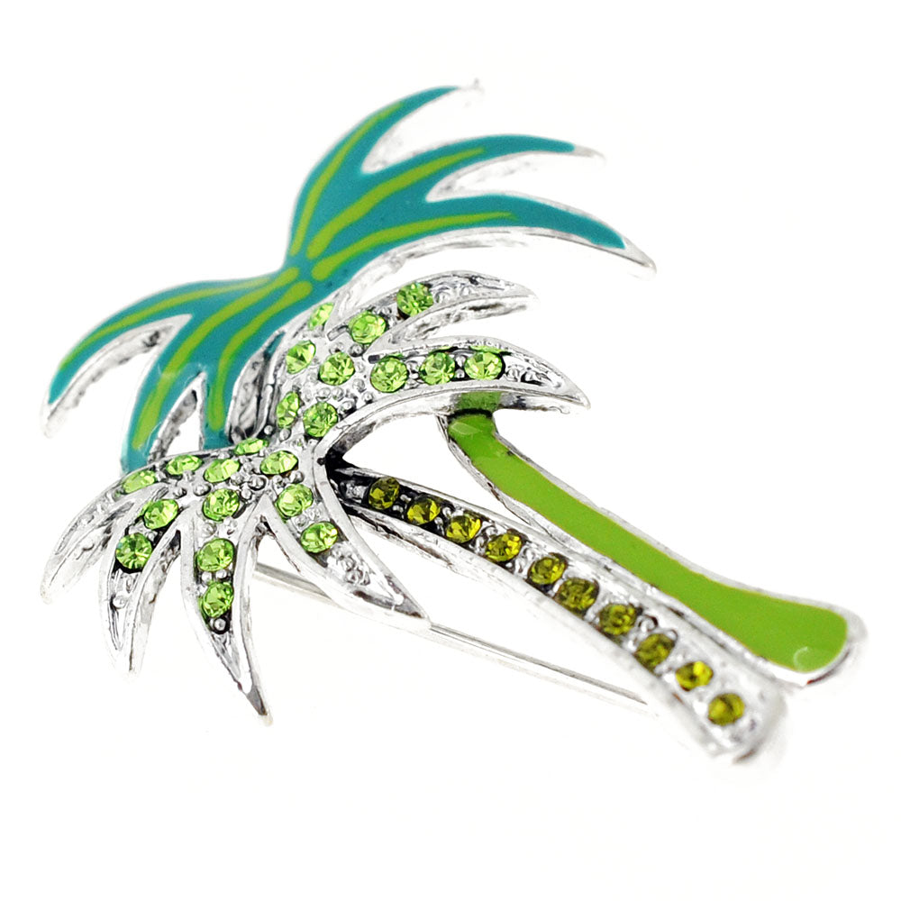 Green Palm Tree Crystal Pin Brooch