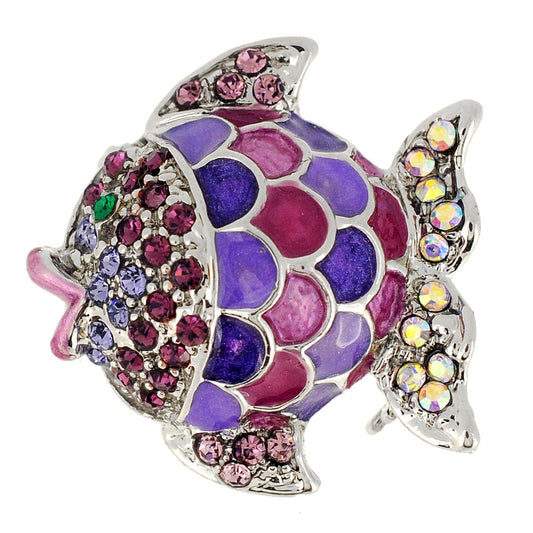 Multi Purple Crystal Fish Pin Brooch