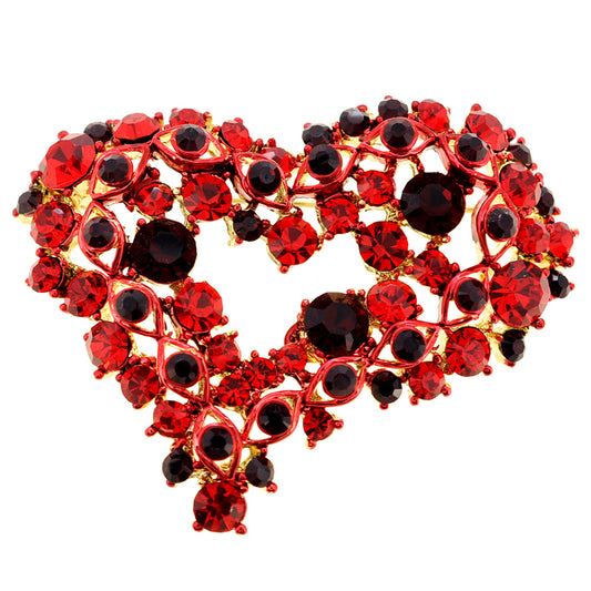Red Heart Crystal Pin Brooch