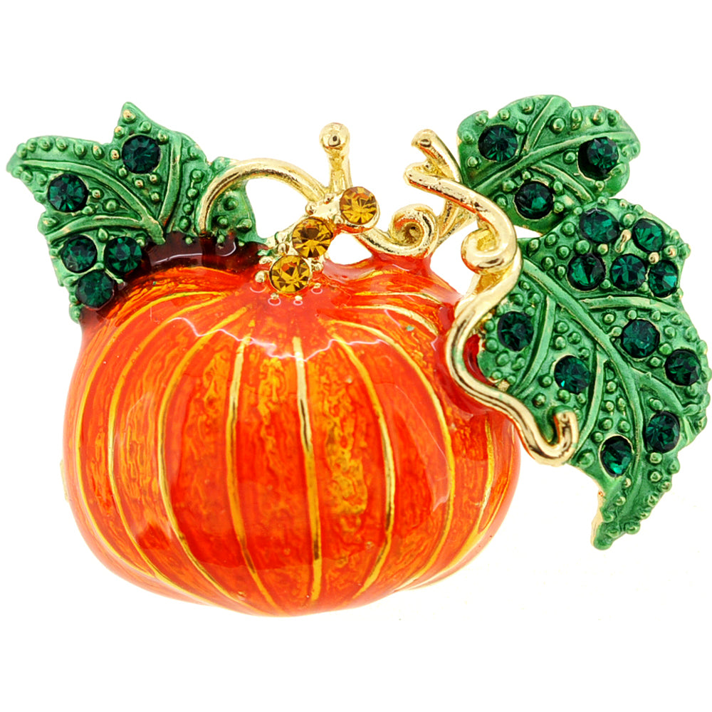 Enamel Fall Pumpkin Halloween Crystal Lapel Pin