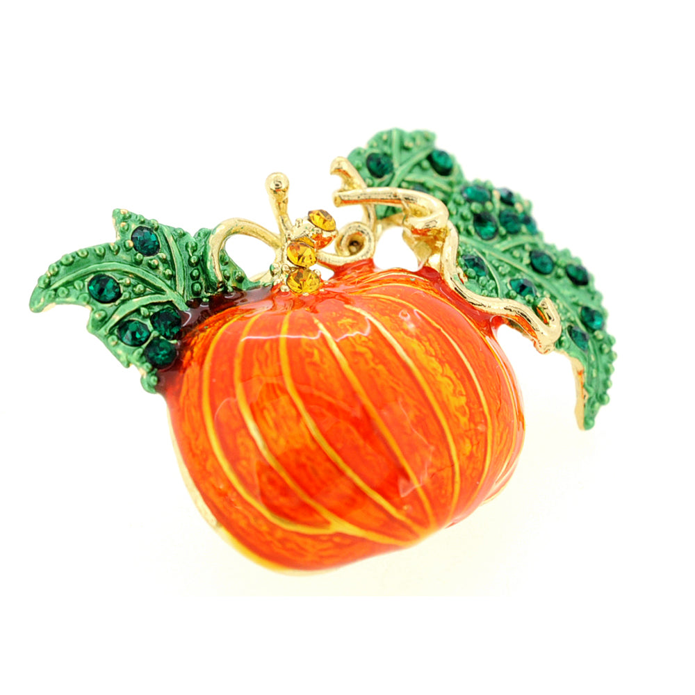 Enamel Fall Pumpkin Halloween Crystal Lapel Pin