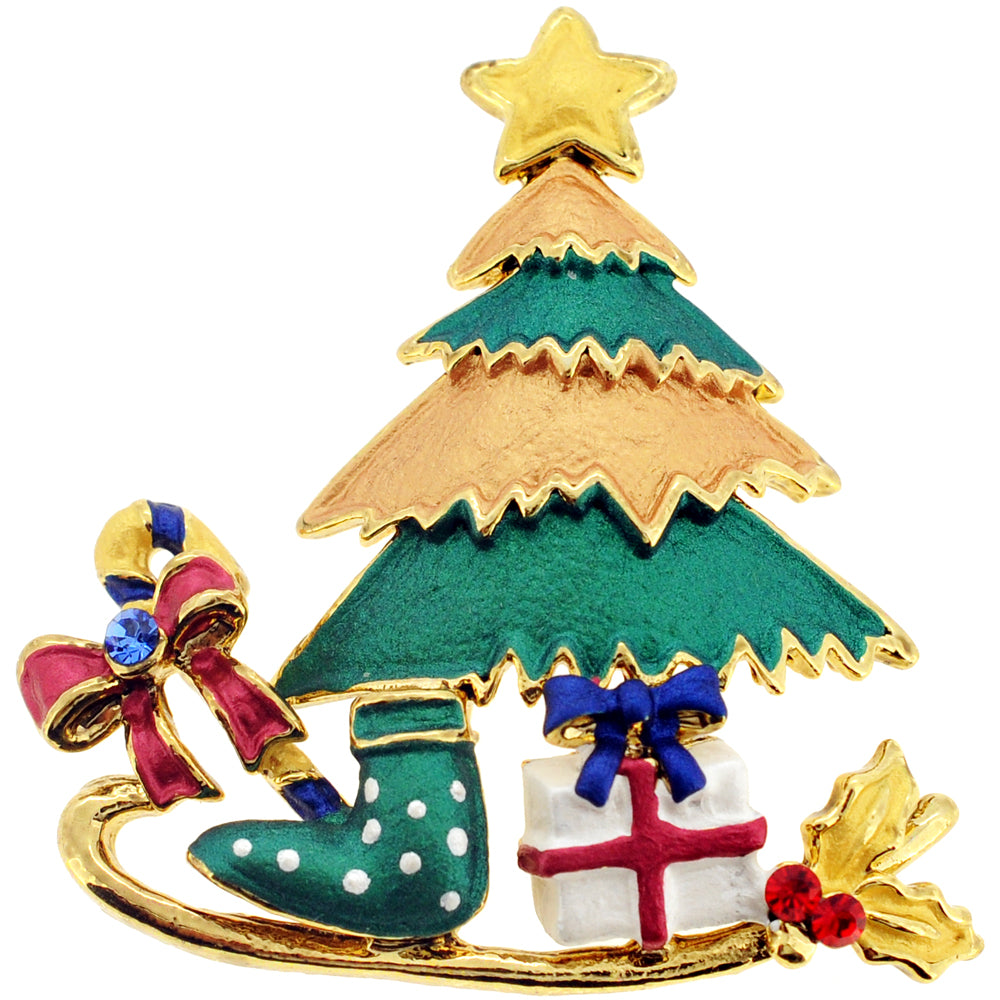 Multicolor Christmas Sleigh Swarovski Crystal Pin Brooch