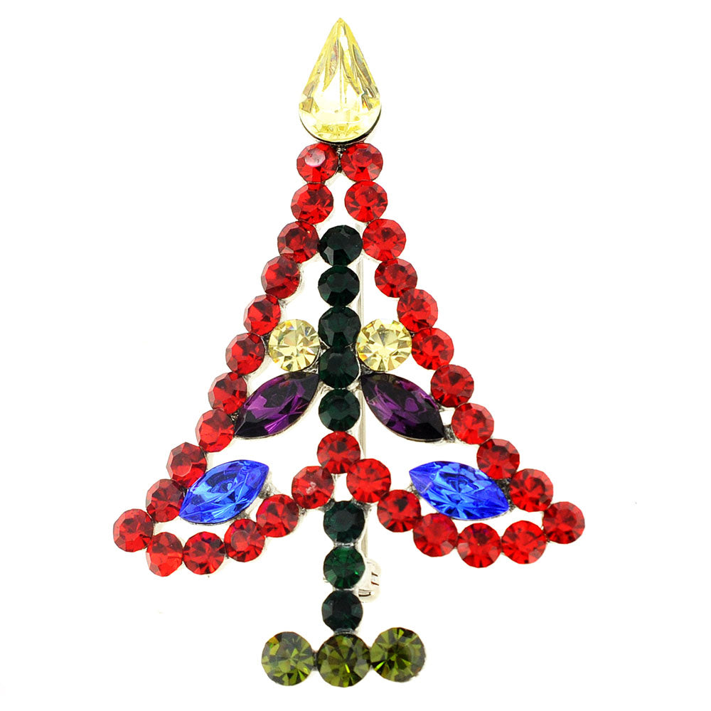 Multicolor Christmas Tree Crystal Pin Brooch