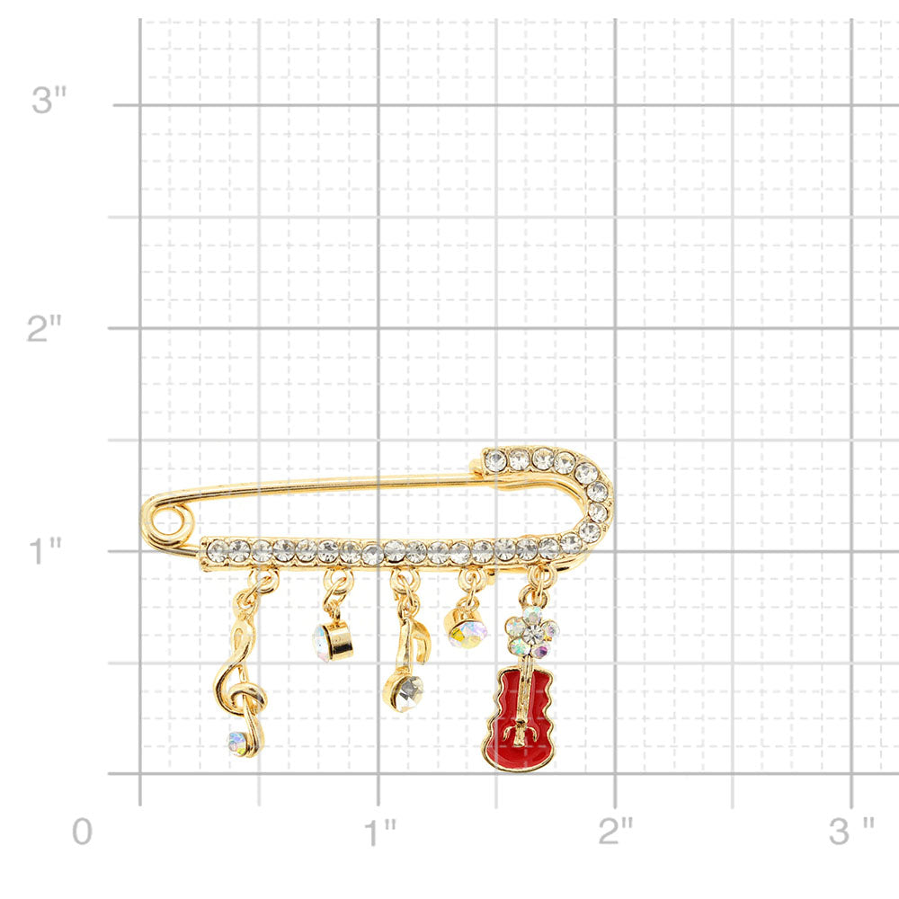 Golden Music Note And Violin Charm Brooch Pin