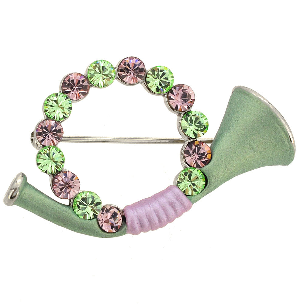 Green Post Horn Swarovski Crystal Pin Brooch