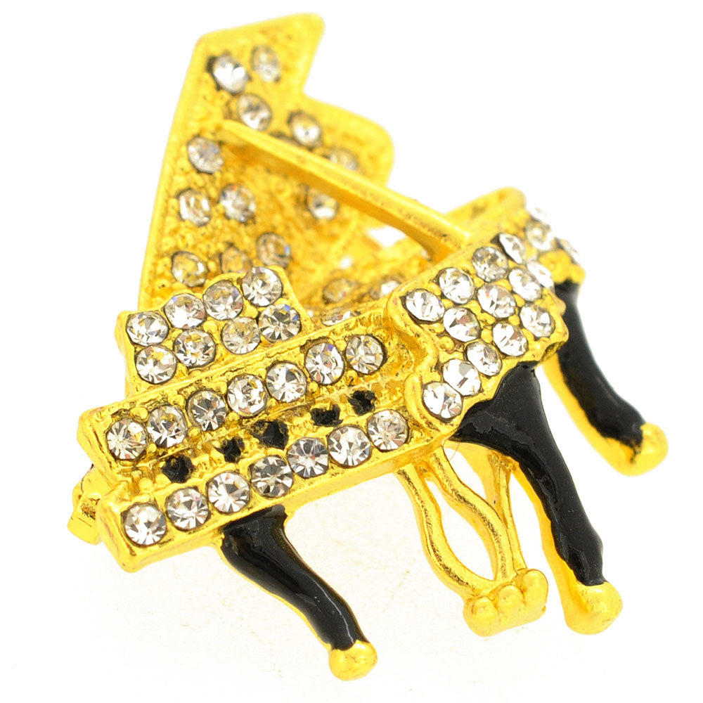 Golden Crystal Piano Pin Brooch